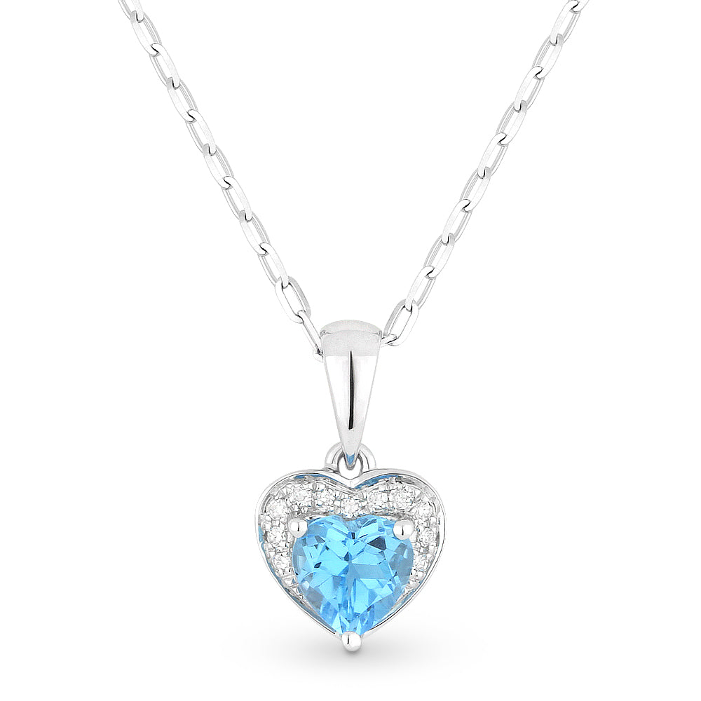 Beautiful Hand Crafted 14K White Gold 5X5MM Blue Topaz And Diamond Essentials Collection Pendant