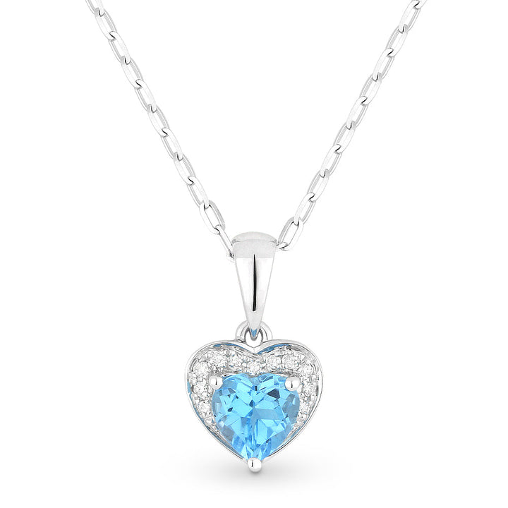 Beautiful Hand Crafted 14K White Gold 5X5MM Blue Topaz And Diamond Essentials Collection Pendant