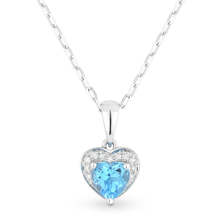 Beautiful Hand Crafted 14K White Gold 5x5MM Blue Topaz And Diamond Essentials Collection Pendant