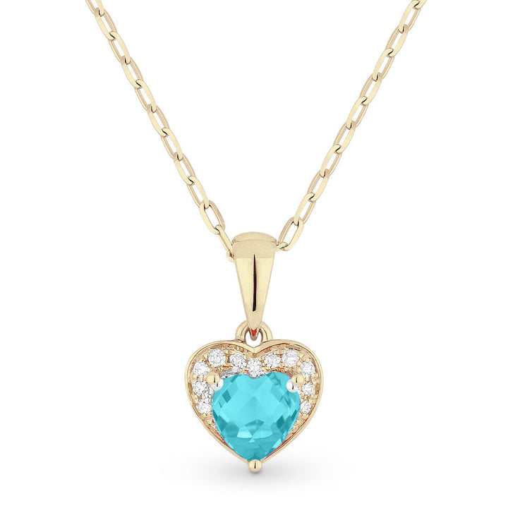 Beautiful Hand Crafted 14K Yellow Gold 5x5MM Created Tourmaline Paraiba And Diamond Essentials Collection Pendant