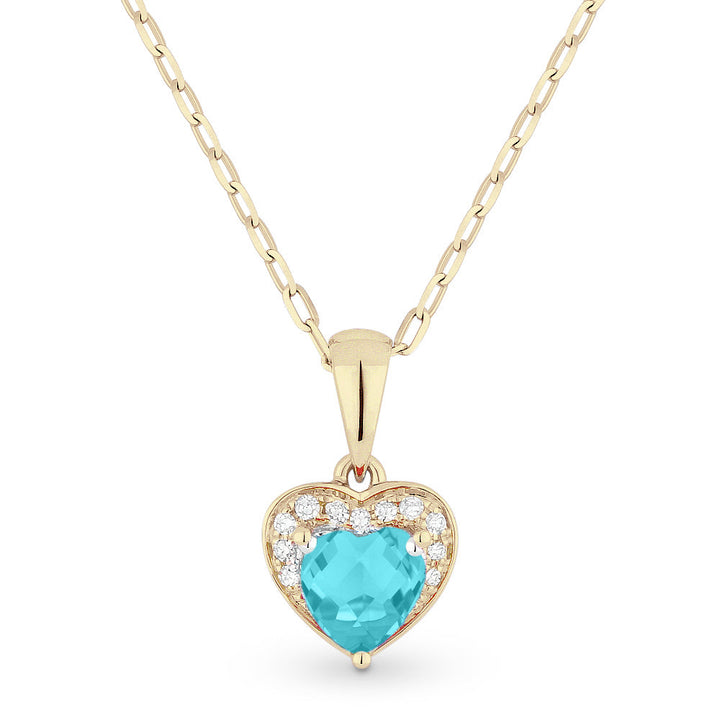 Beautiful Hand Crafted 14K Yellow Gold 5X5MM Created Tourmaline Paraiba And Diamond Essentials Collection Pendant