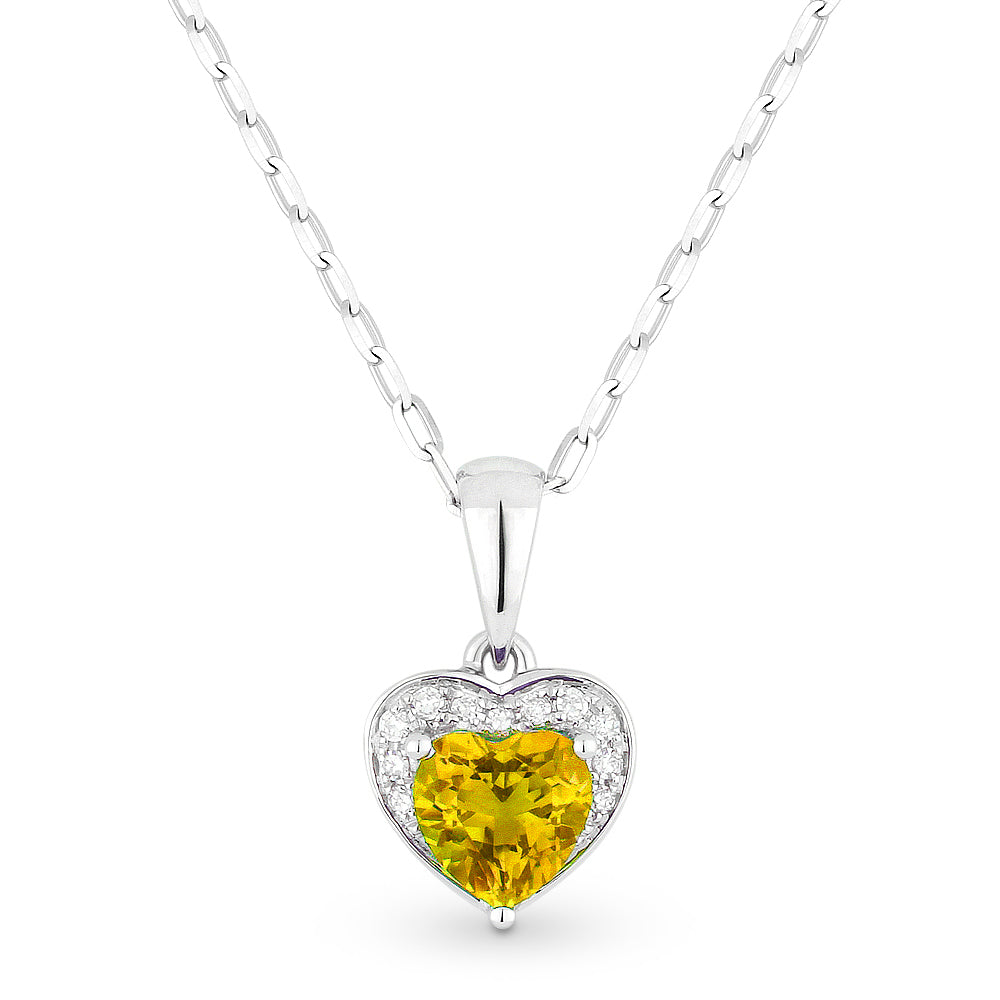 Beautiful Hand Crafted 14K White Gold 5X5MM Citrine And Diamond Essentials Collection Pendant