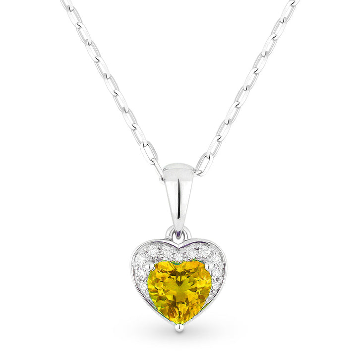 Beautiful Hand Crafted 14K White Gold 5x5MM Citrine And Diamond Essentials Collection Pendant