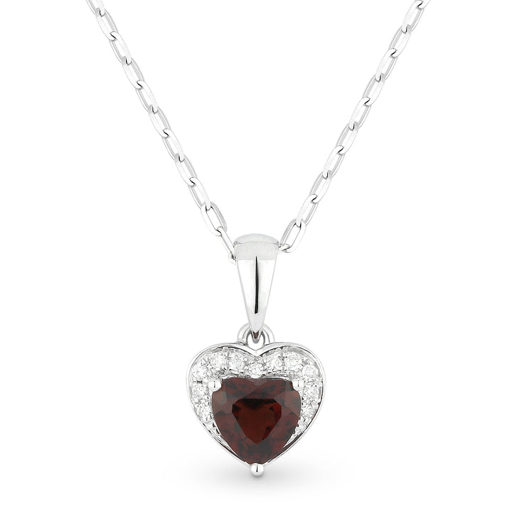 Beautiful Hand Crafted 14K White Gold 5X5MM Garnet And Diamond Essentials Collection Pendant