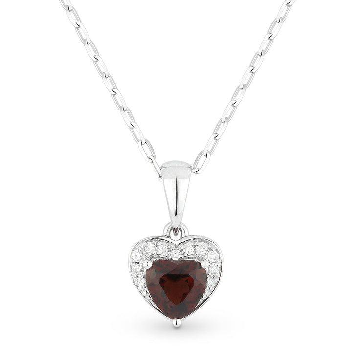 Beautiful Hand Crafted 14K White Gold 5x5MM Garnet And Diamond Essentials Collection Pendant