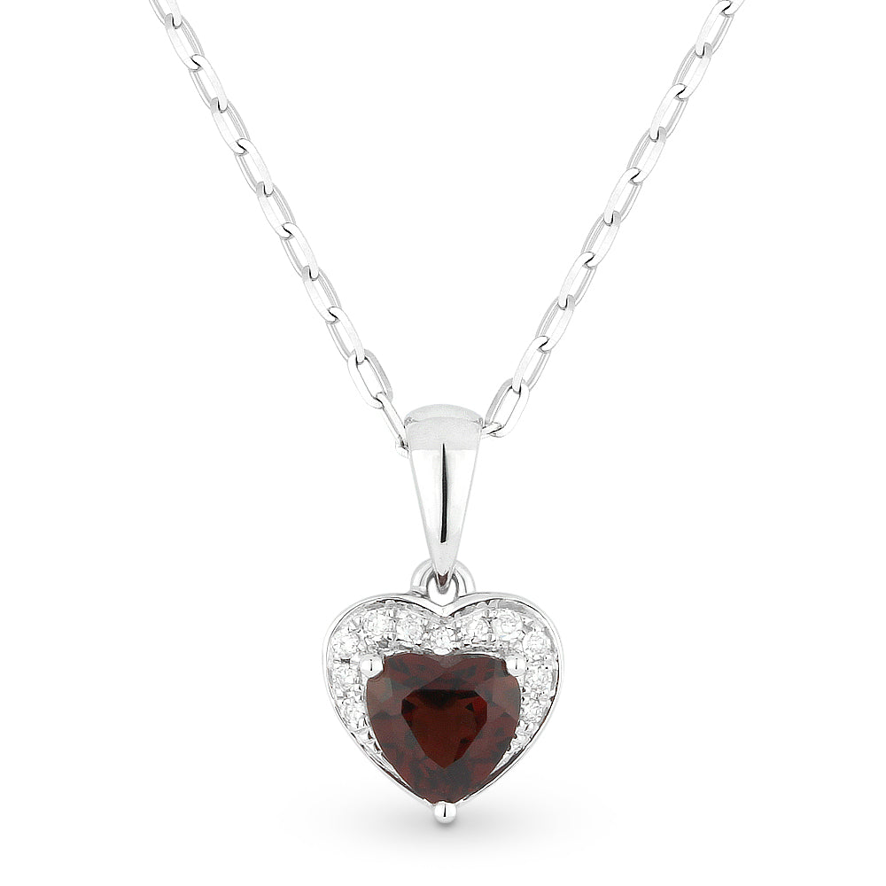 Beautiful Hand Crafted 14K White Gold 5X5MM Garnet And Diamond Essentials Collection Pendant