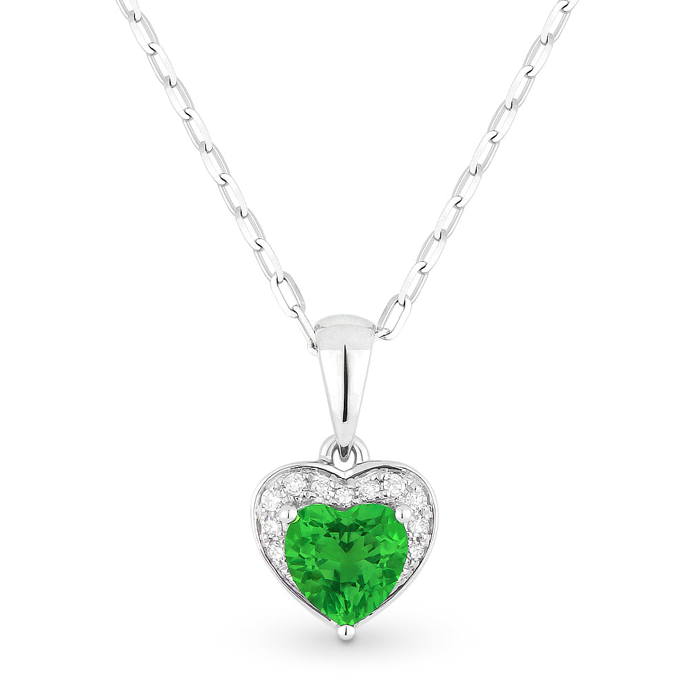 Beautiful Hand Crafted 14K White Gold 5X5MM Created Emerald And Diamond Essentials Collection Pendant