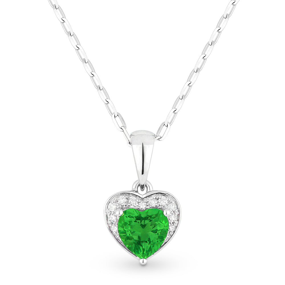 Beautiful Hand Crafted 14K White Gold 5x5MM Created Emerald And Diamond Essentials Collection Pendant