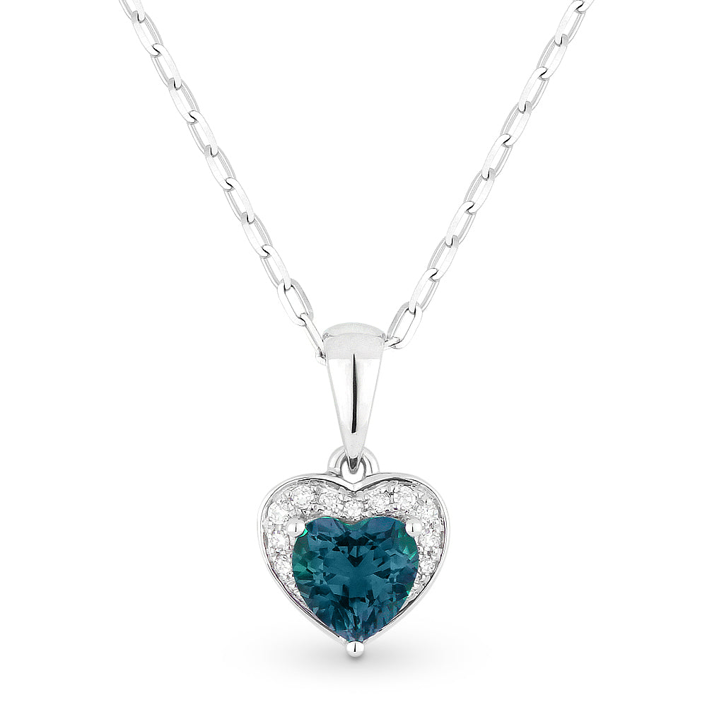 Beautiful Hand Crafted 14K White Gold 5x5MM London Blue Topaz And Diamond Essentials Collection Pendant