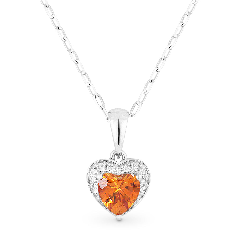 Beautiful Hand Crafted 14K White Gold 5x5MM Created Padparadscha And Diamond Essentials Collection Pendant