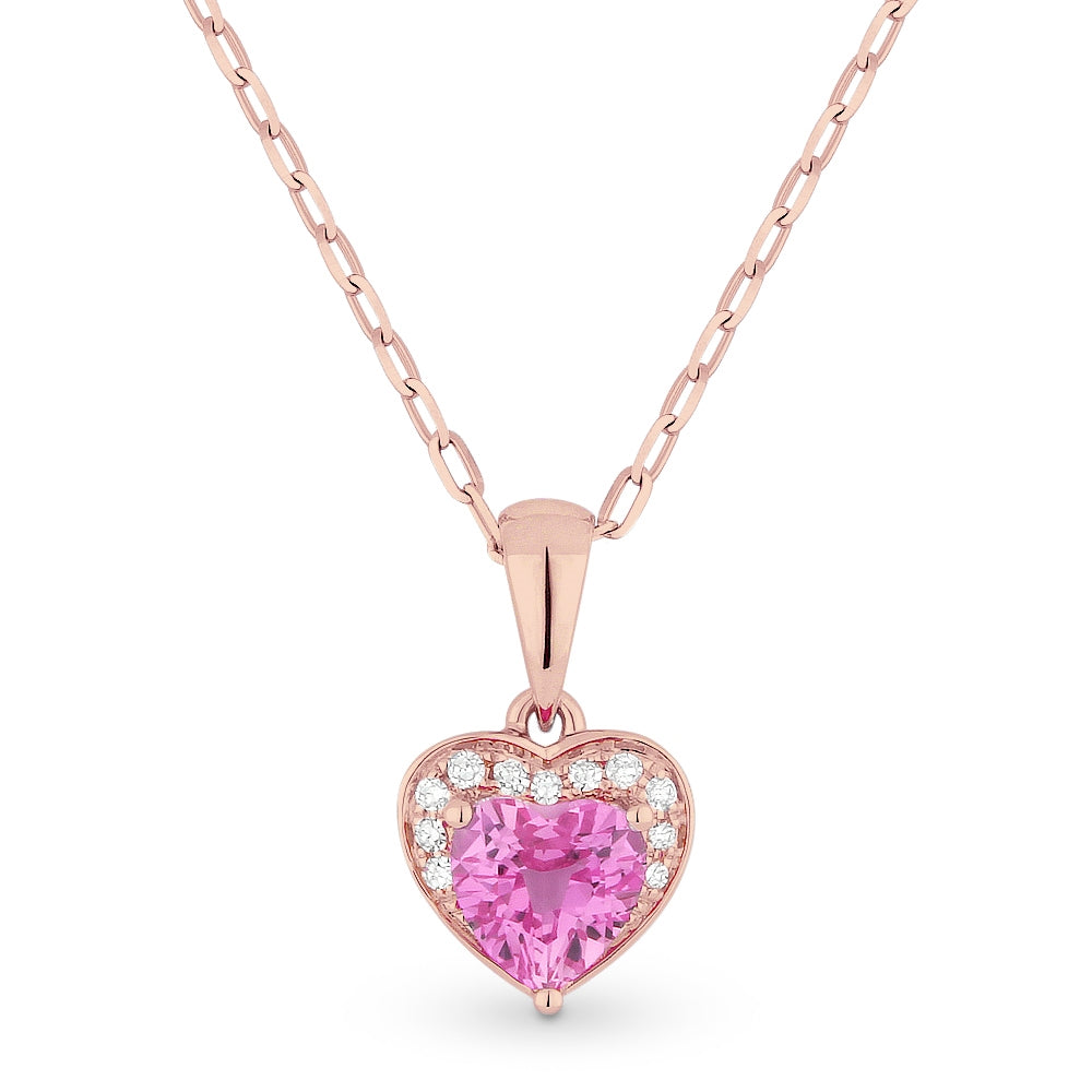 Beautiful Hand Crafted 14K Rose Gold 5X5MM Created Pink Sapphire And Diamond Essentials Collection Pendant