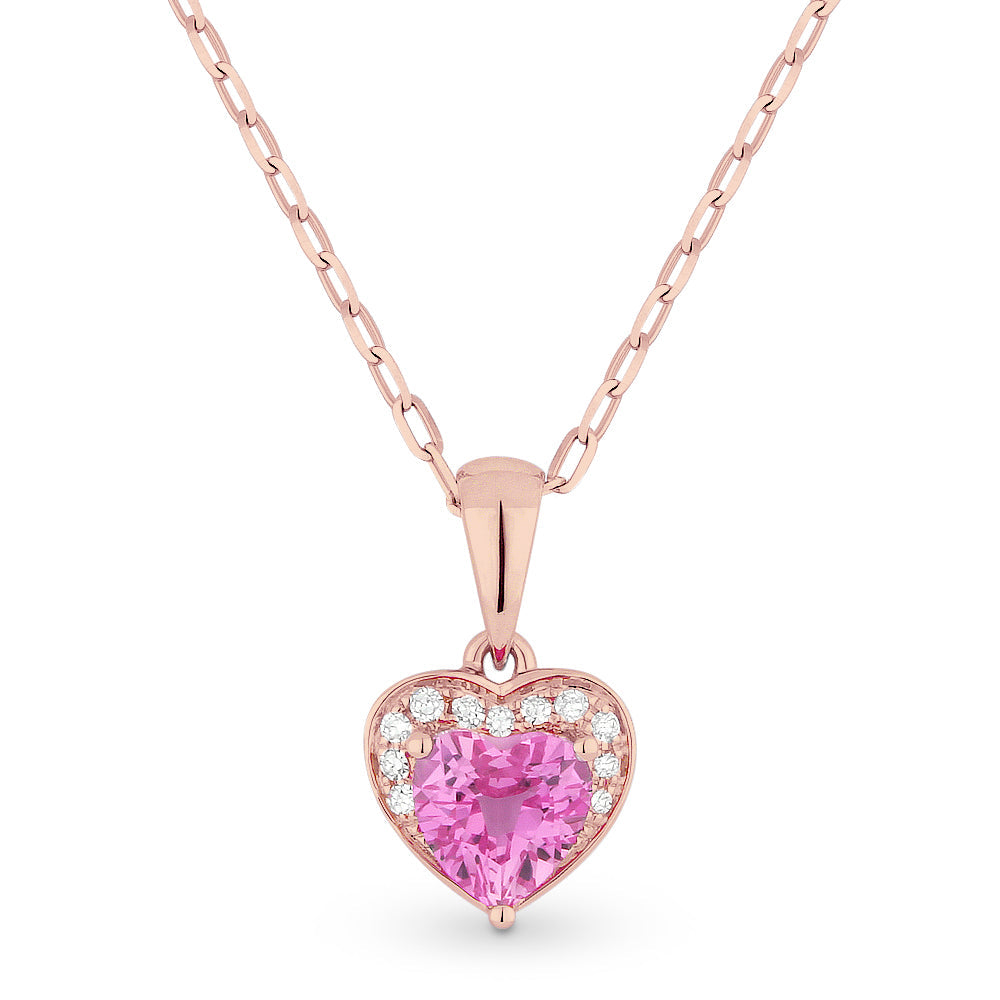 Beautiful Hand Crafted 14K Rose Gold 5X5MM Created Pink Sapphire And Diamond Essentials Collection Pendant