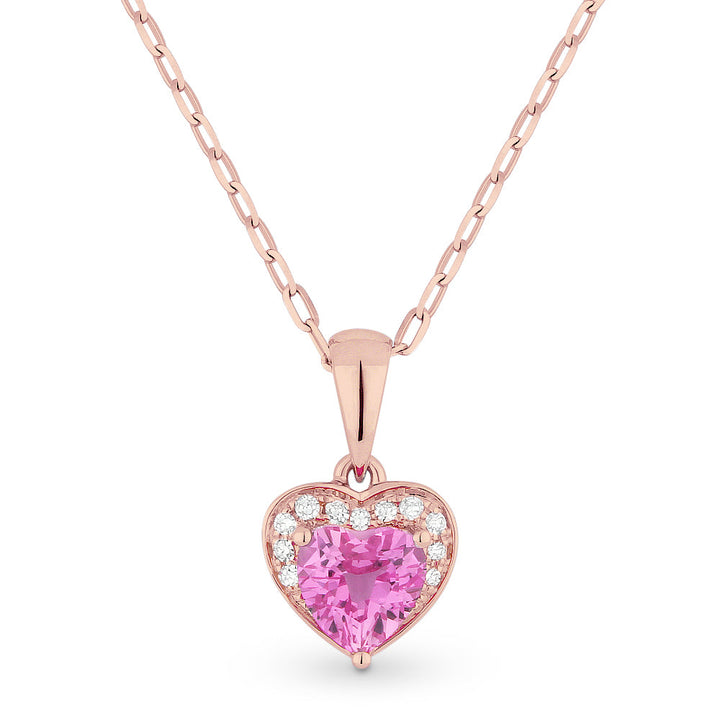 Beautiful Hand Crafted 14K Rose Gold 5X5MM Created Pink Sapphire And Diamond Essentials Collection Pendant