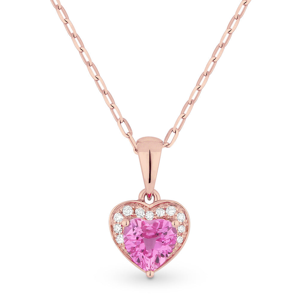 Beautiful Hand Crafted 14K Rose Gold 5x5MM Created Pink Sapphire And Diamond Essentials Collection Pendant