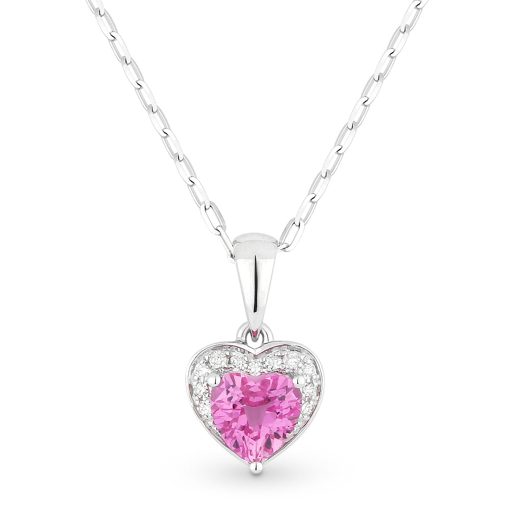 Beautiful Hand Crafted 14K White Gold 5X5MM Created Pink Sapphire And Diamond Essentials Collection Pendant