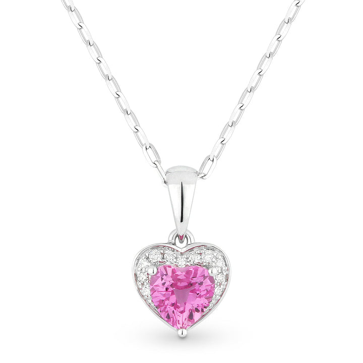 Beautiful Hand Crafted 14K White Gold 5x5MM Created Pink Sapphire And Diamond Essentials Collection Pendant