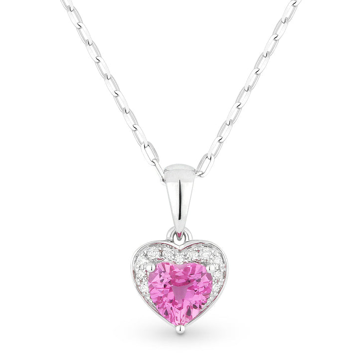 Beautiful Hand Crafted 14K White Gold 5X5MM Created Pink Sapphire And Diamond Essentials Collection Pendant