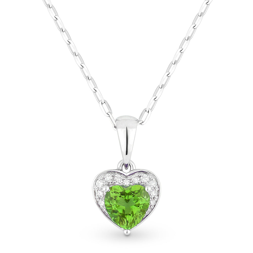 Beautiful Hand Crafted 14K White Gold 5X5MM Peridot And Diamond Essentials Collection Pendant