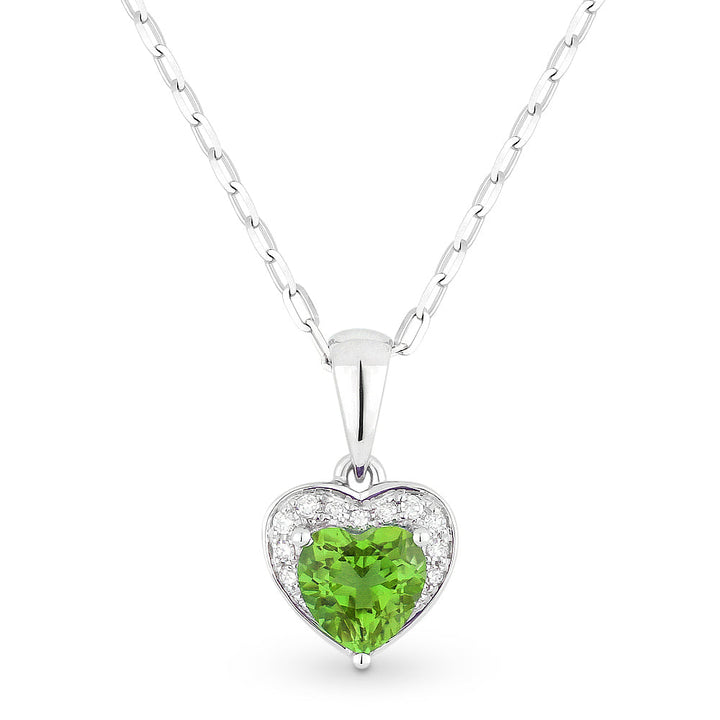 Beautiful Hand Crafted 14K White Gold 5X5MM Peridot And Diamond Essentials Collection Pendant