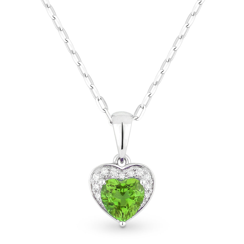 Beautiful Hand Crafted 14K White Gold 5x5MM Peridot And Diamond Essentials Collection Pendant