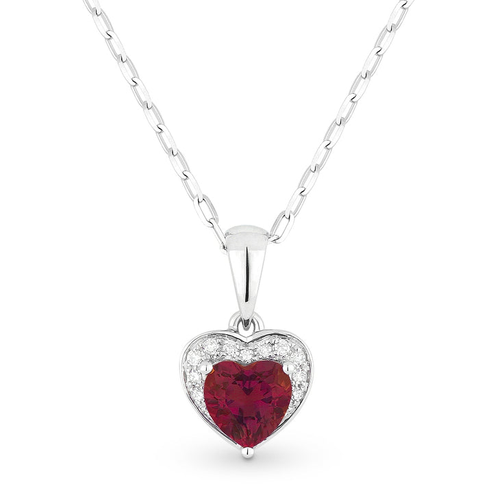 Beautiful Hand Crafted 14K White Gold 5X5MM Created Ruby And Diamond Essentials Collection Pendant