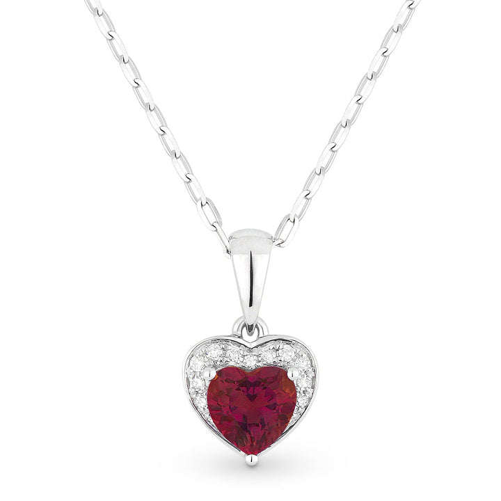 Beautiful Hand Crafted 14K White Gold 5X5MM Created Ruby And Diamond Essentials Collection Pendant