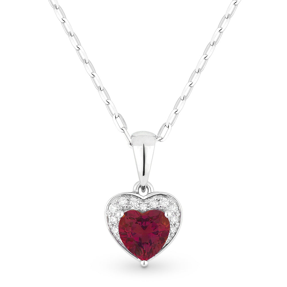Beautiful Hand Crafted 14K White Gold 5x5MM Created Ruby And Diamond Essentials Collection Pendant