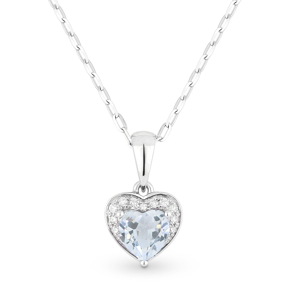 Beautiful Hand Crafted 14K White Gold 5X5MM White Topaz And Diamond Essentials Collection Pendant