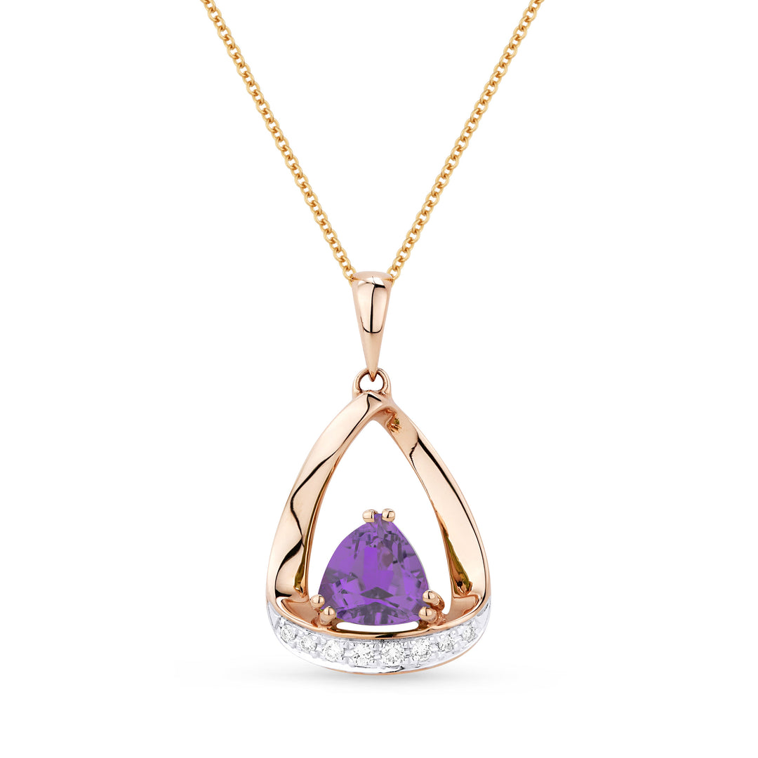 Beautiful Hand Crafted 14K Rose Gold 6MM Amethyst And Diamond Essentials Collection Pendant