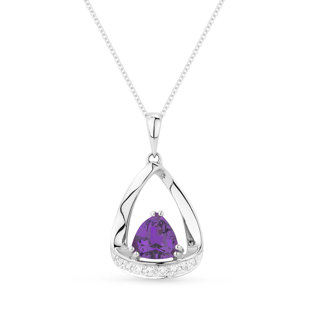 Beautiful Hand Crafted 14K White Gold 6MM Amethyst And Diamond Eclectica Collection Pendant