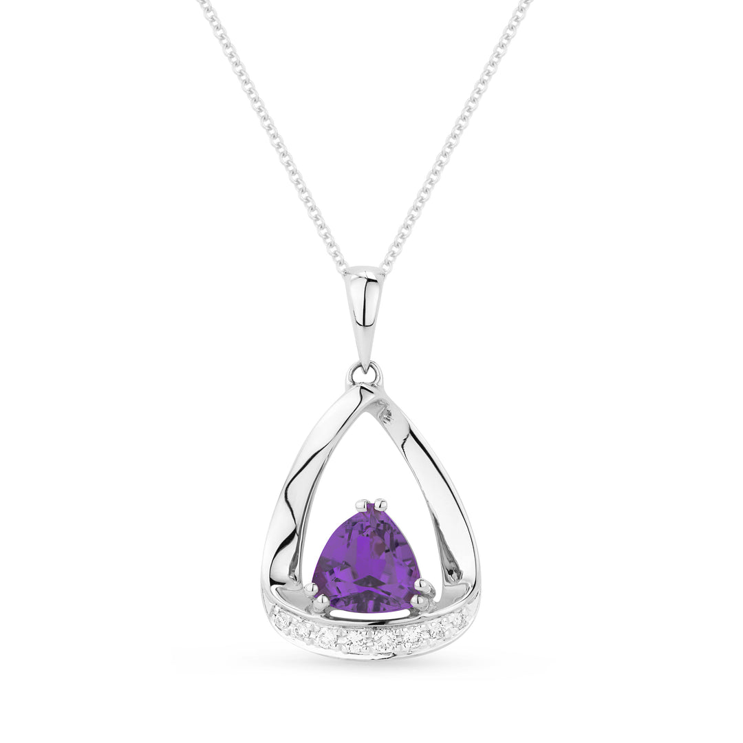 Beautiful Hand Crafted 14K White Gold 6MM Amethyst And Diamond Essentials Collection Pendant