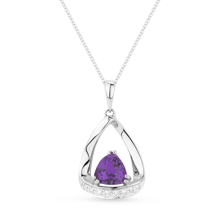 Beautiful Hand Crafted 14K White Gold 6MM Amethyst And Diamond Eclectica Collection Pendant