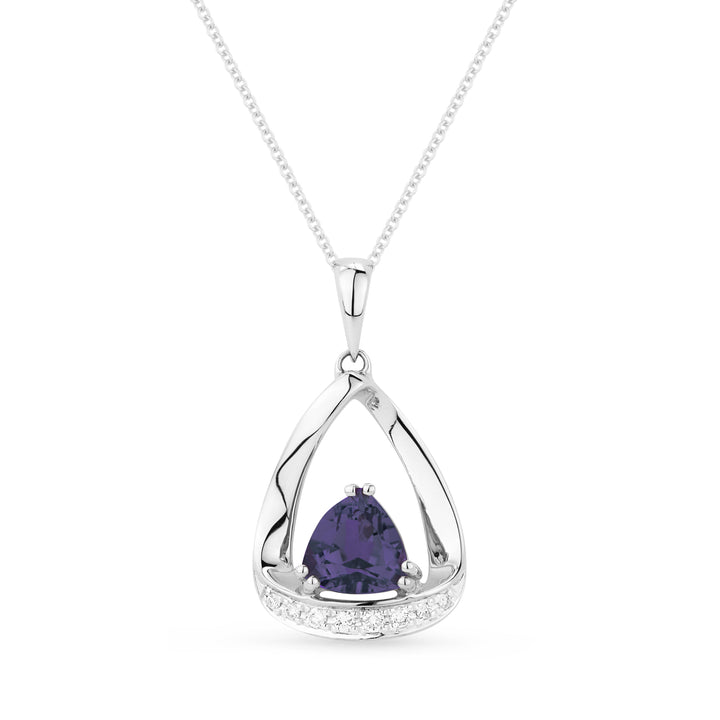 Beautiful Hand Crafted 14K White Gold 6MM Created Alexandrite And Diamond Essentials Collection Pendant