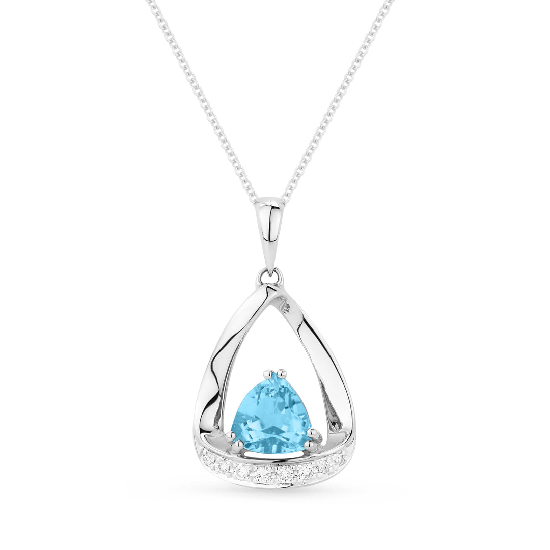 Beautiful Hand Crafted 14K White Gold 6MM Blue Topaz And Diamond Essentials Collection Pendant