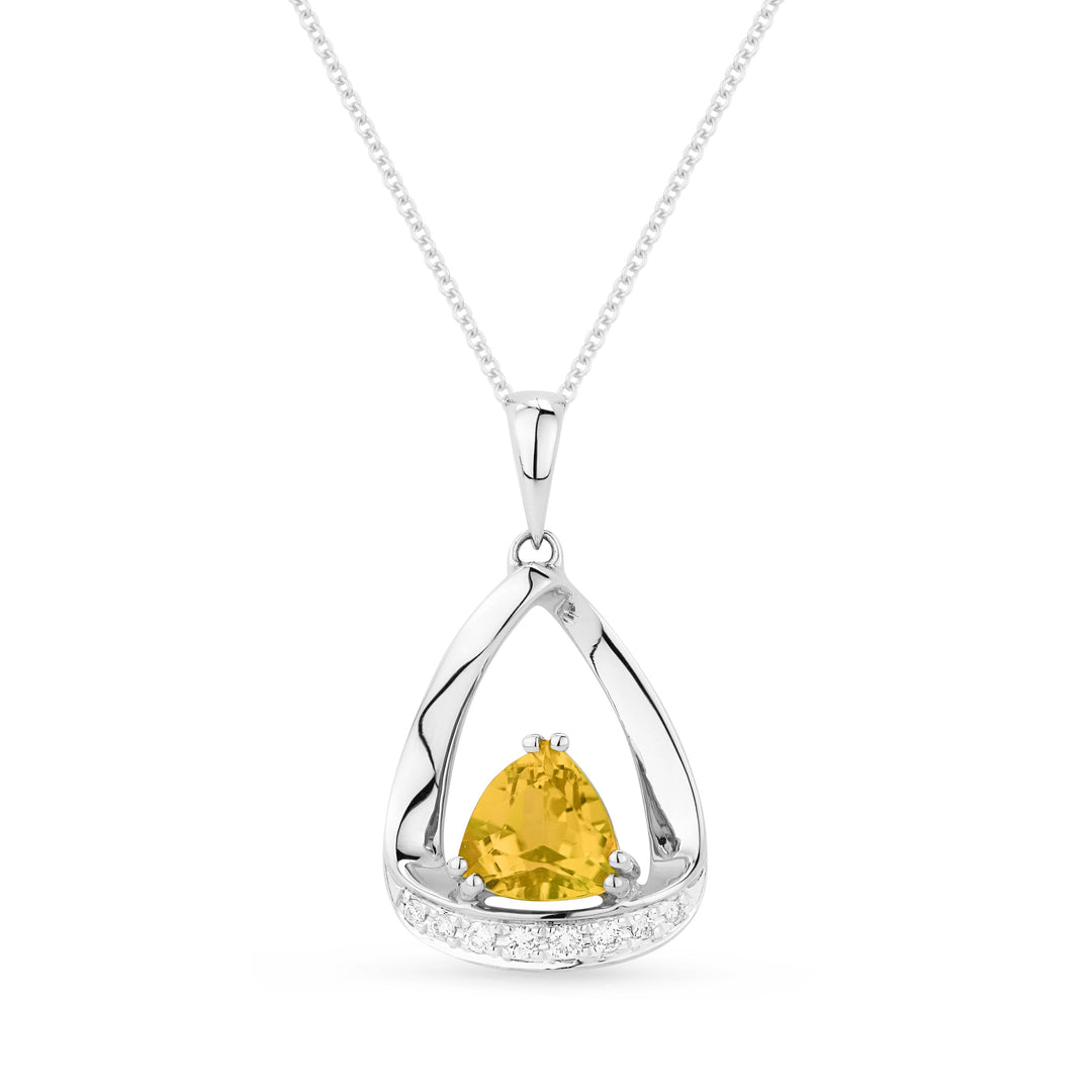Beautiful Hand Crafted 14K White Gold 6MM Citrine And Diamond Essentials Collection Pendant