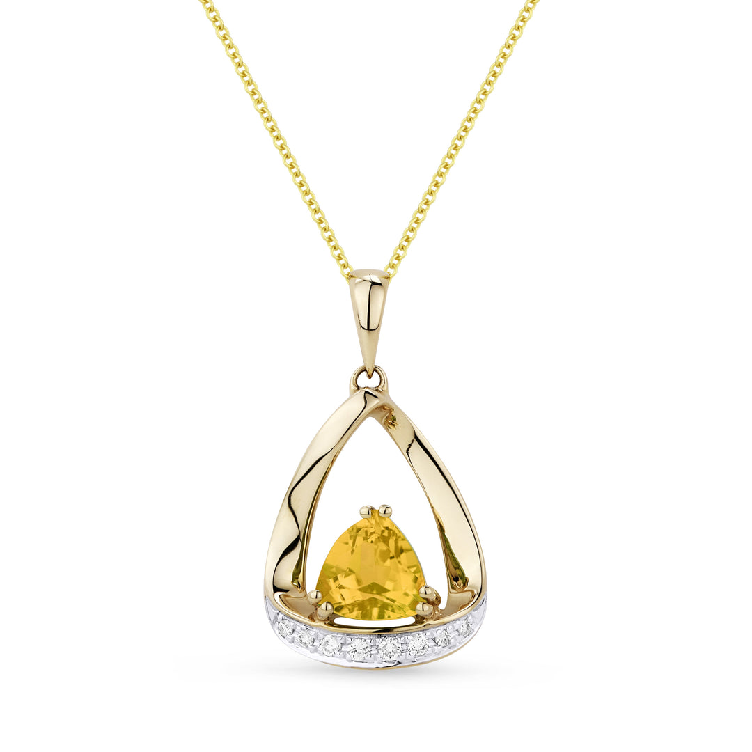 Beautiful Hand Crafted 14K Yellow Gold 6MM Citrine And Diamond Eclectica Collection Pendant