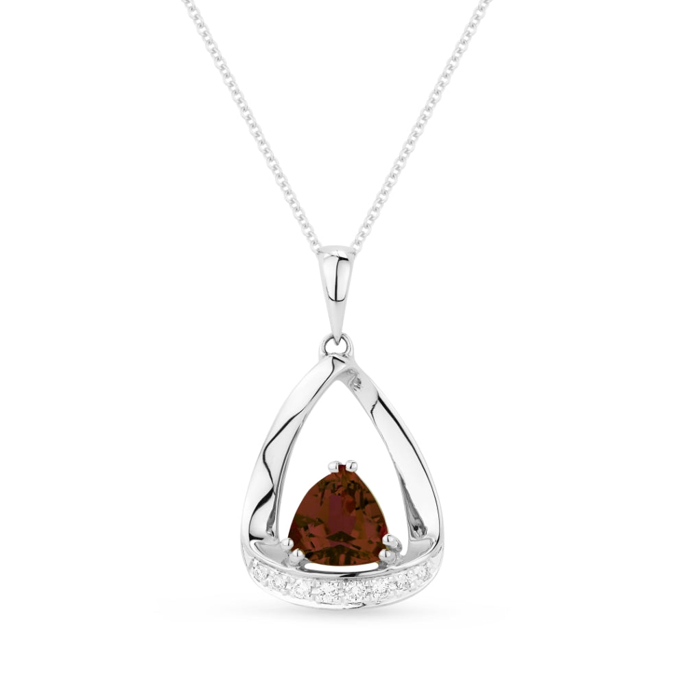 Beautiful Hand Crafted 14K White Gold 6MM Garnet And Diamond Eclectica Collection Pendant