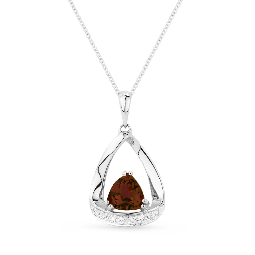 Beautiful Hand Crafted 14K White Gold 6MM Garnet And Diamond Essentials Collection Pendant