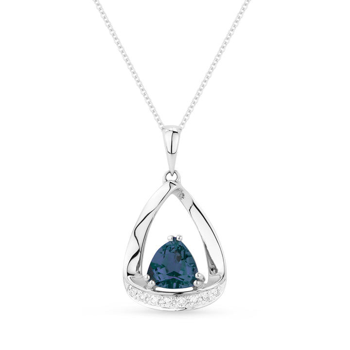 Beautiful Hand Crafted 14K White Gold 6MM London Blue Topaz And Diamond Essentials Collection Pendant
