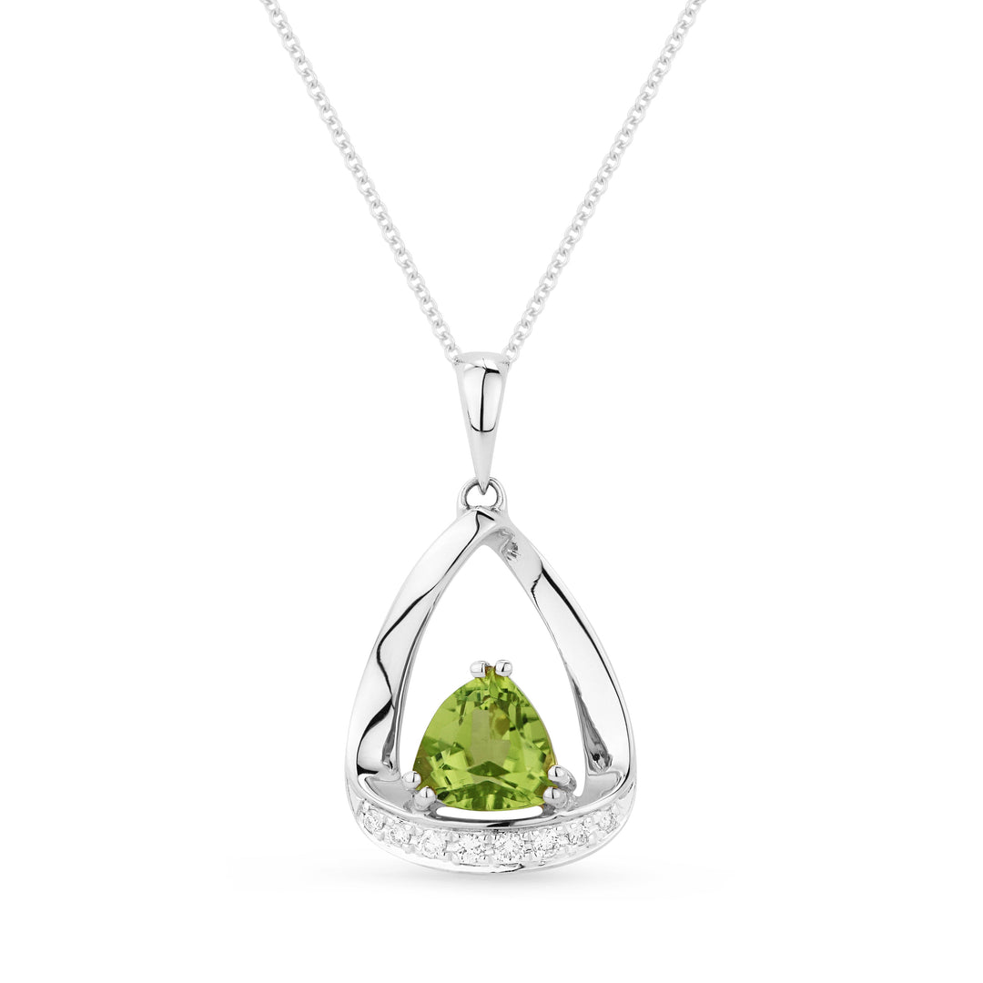 Beautiful Hand Crafted 14K White Gold 6MM Peridot And Diamond Eclectica Collection Pendant