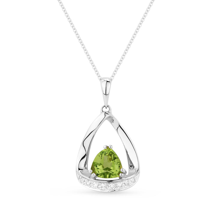 Beautiful Hand Crafted 14K White Gold 6MM Peridot And Diamond Essentials Collection Pendant