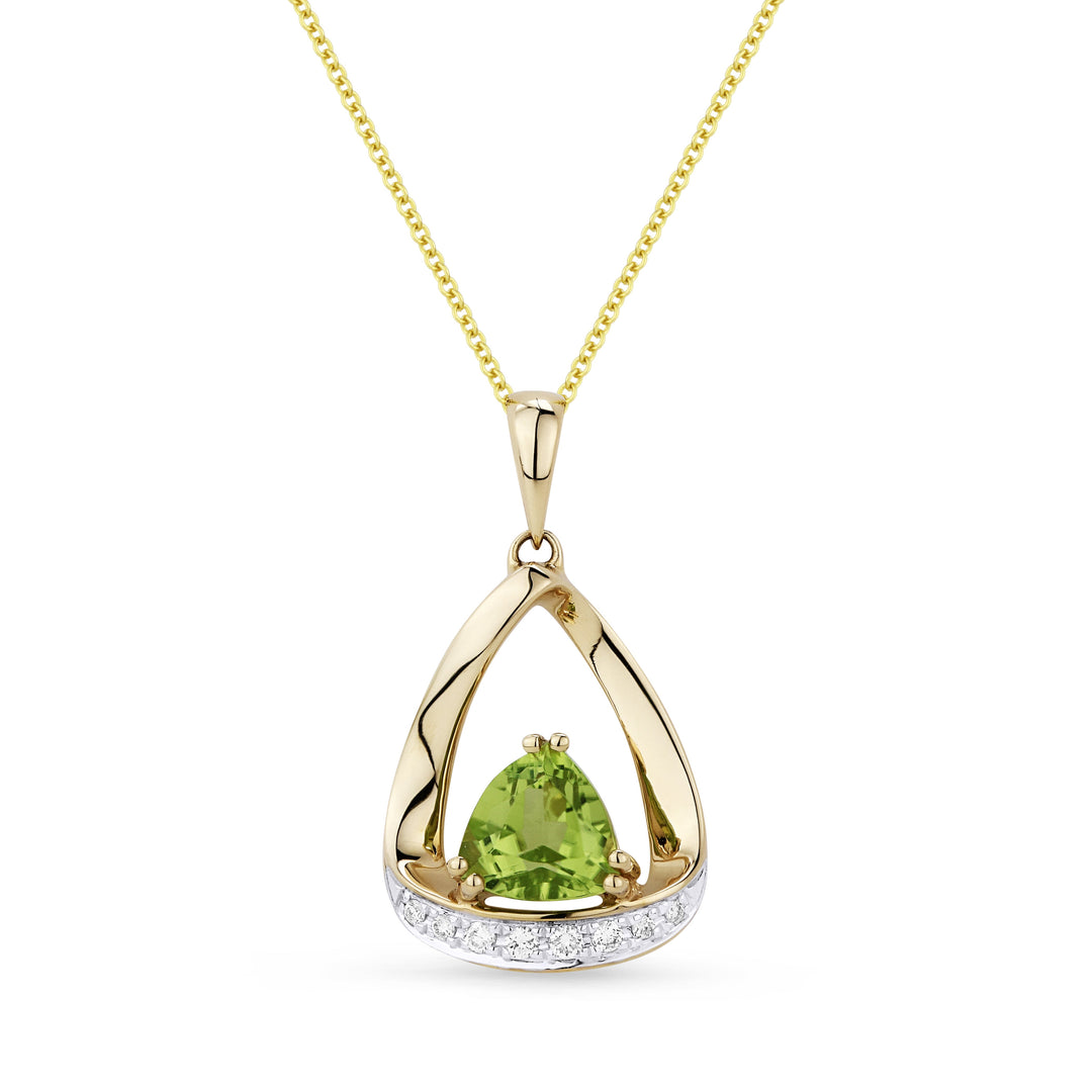 Beautiful Hand Crafted 14K Yellow Gold 6MM Peridot And Diamond Essentials Collection Pendant