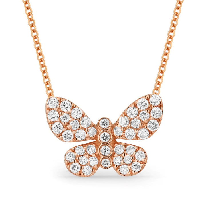 Beautiful Hand Crafted 14K Rose Gold White Diamond Milano Collection Necklace