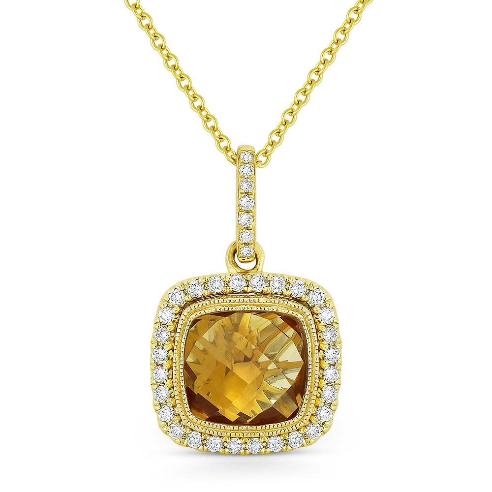 Beautiful Hand Crafted 14K Yellow Gold 8MM Citrine And Diamond Essentials Collection Pendant