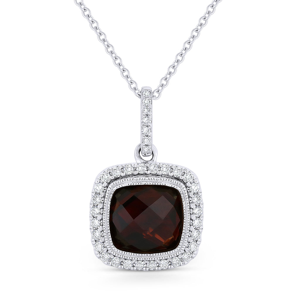 Beautiful Hand Crafted 14K White Gold 8MM Garnet And Diamond Essentials Collection Pendant