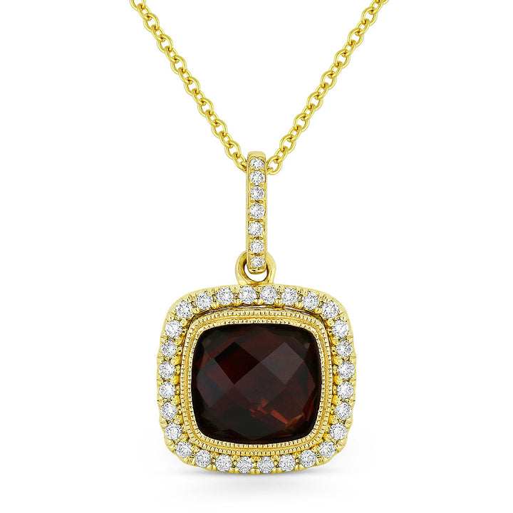 Beautiful Hand Crafted 14K Yellow Gold 8MM Garnet And Diamond Essentials Collection Pendant