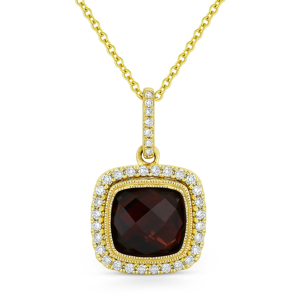 Beautiful Hand Crafted 14K Yellow Gold 8MM Garnet And Diamond Essentials Collection Pendant