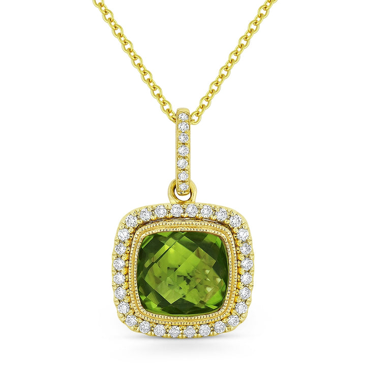 Beautiful Hand Crafted 14K Yellow Gold 8MM Peridot And Diamond Essentials Collection Pendant