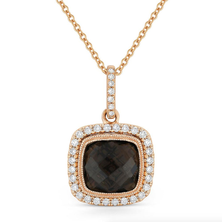 Beautiful Hand Crafted 14K Rose Gold 8MM Smokey Topaz And Diamond Essentials Collection Pendant