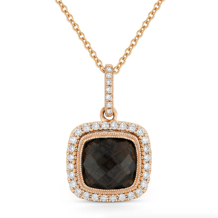 Beautiful Hand Crafted 14K Rose Gold 8MM Smokey Topaz And Diamond Essentials Collection Pendant